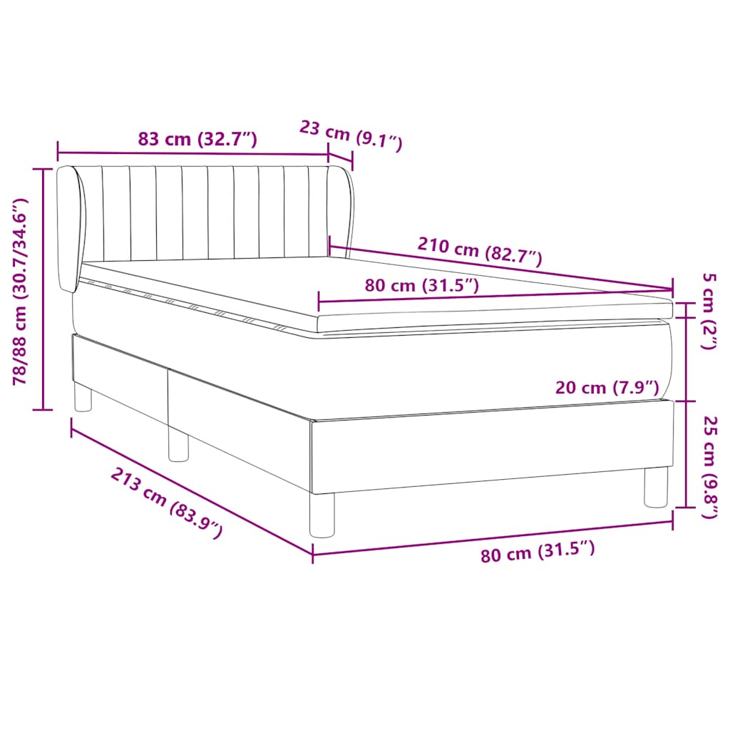 Lova Su Spyruoklėmis Ir Čiužiniu, Mėlyna, 80X210Cm, Aksomas