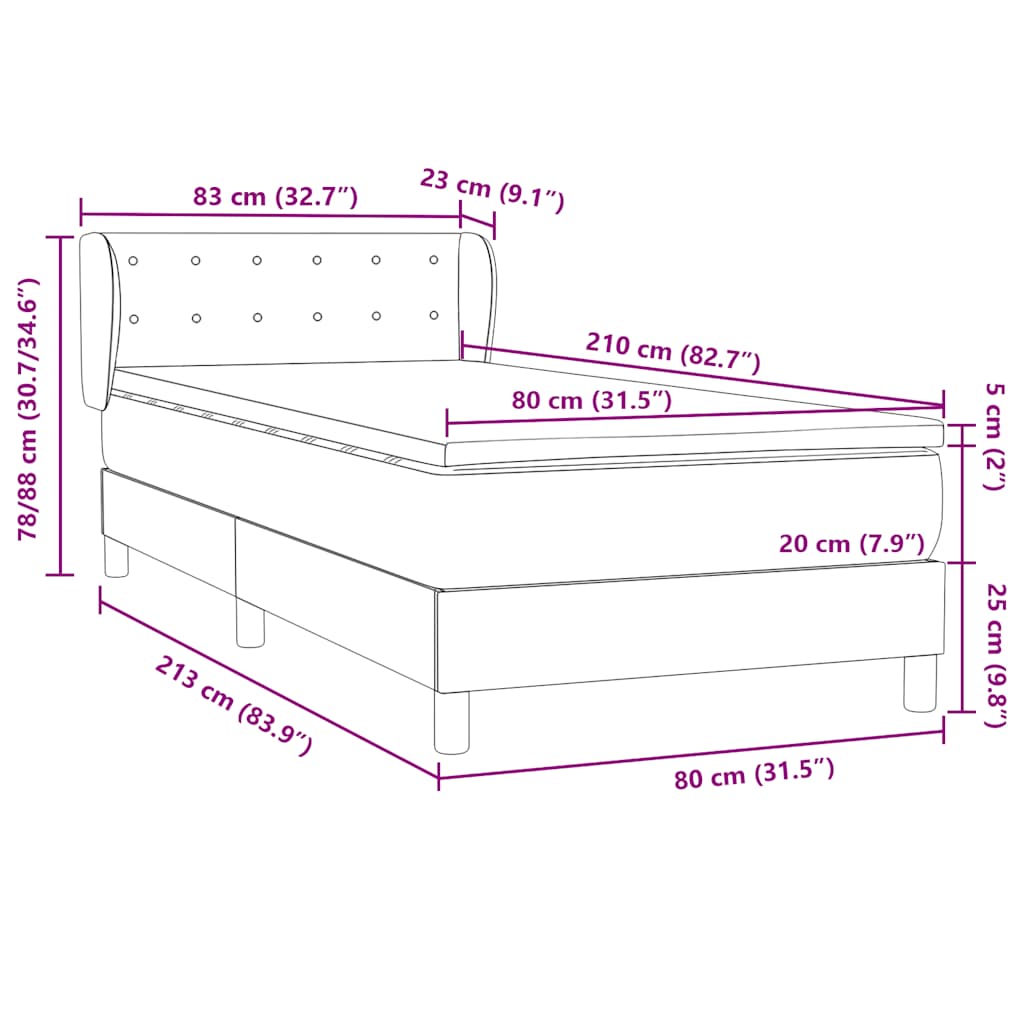 Lova Su Spyruoklėmis Ir Čiužiniu, Mėlyna, 80X210Cm, Aksomas