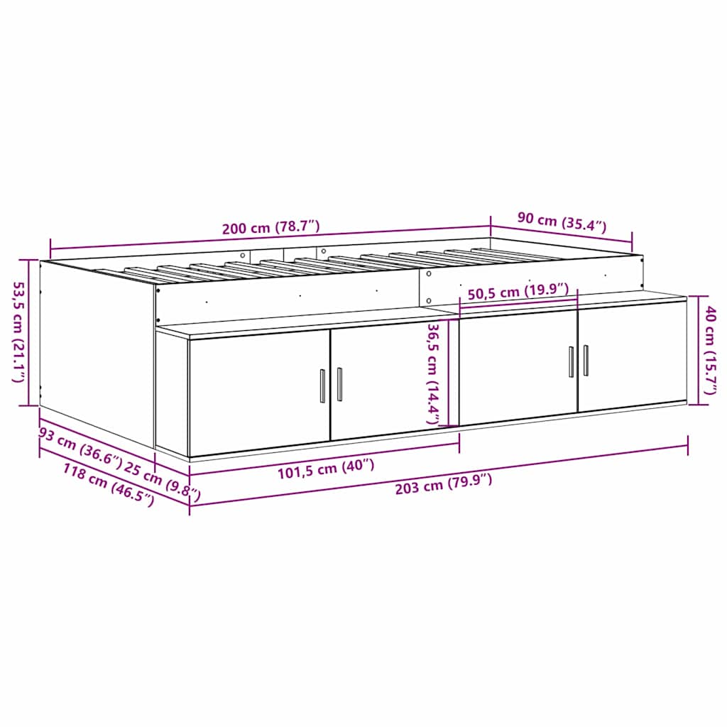 Lova Su Daiktų Laikymo Vieta Balta 90 X 200 Cm Apdirbta Mediena