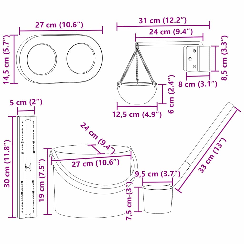 Saunos Priedų Rinkinys 5 Pcs Juoda