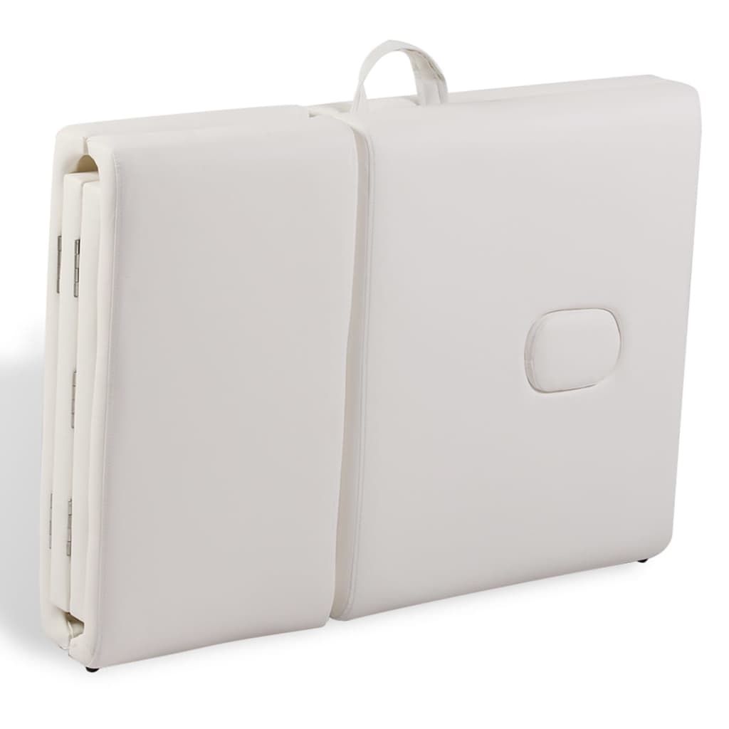 Sulankstomas Masažo Stalas, Kreminis, 4 Zonų, Su Mediniu Rėmu