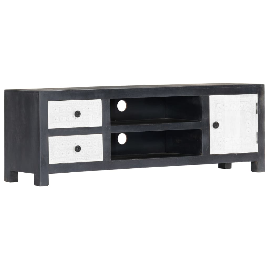 Tv Spintelė, Pilka/Balta, 120X30X40Cm, Mango Masyvas, Raižyta