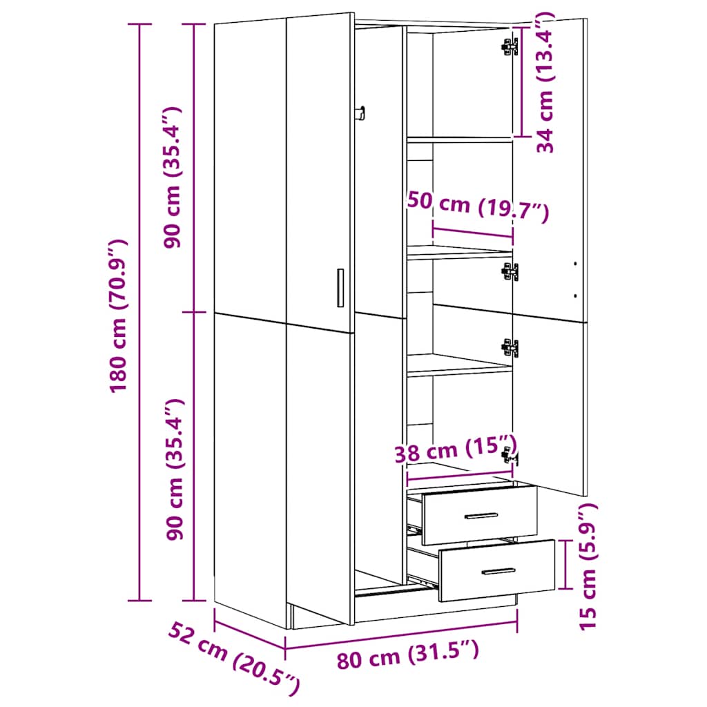 Drabužių Spinta, Baltos Spalvos, 80X52X180Cm, Apdirbta Mediena