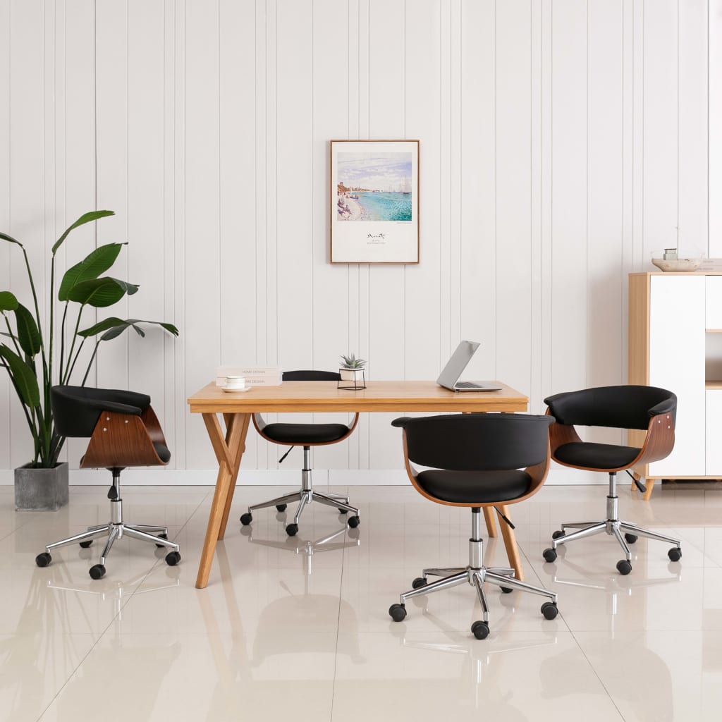 Pasukama Valgomojo Kėdė, Juoda, Išlenkta Mediena Ir Dirbtinė Oda