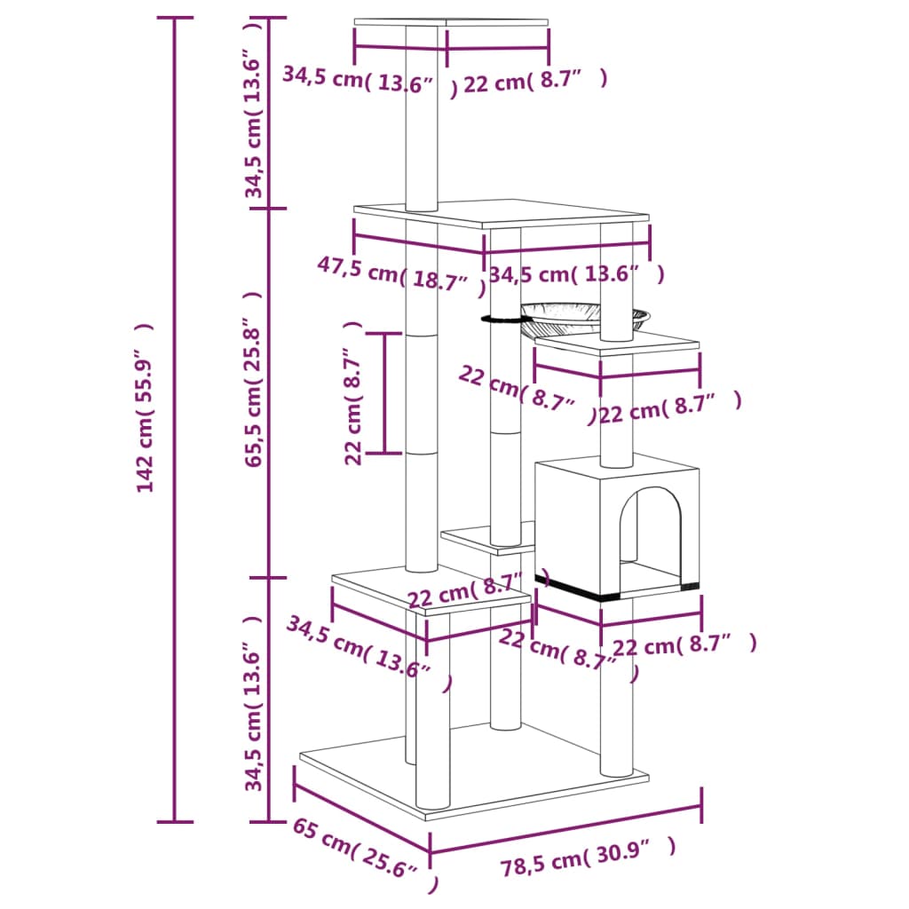 Draskyklė Katėms Su Stovais Iš Sizalio, S Spalvos, 142Cm
