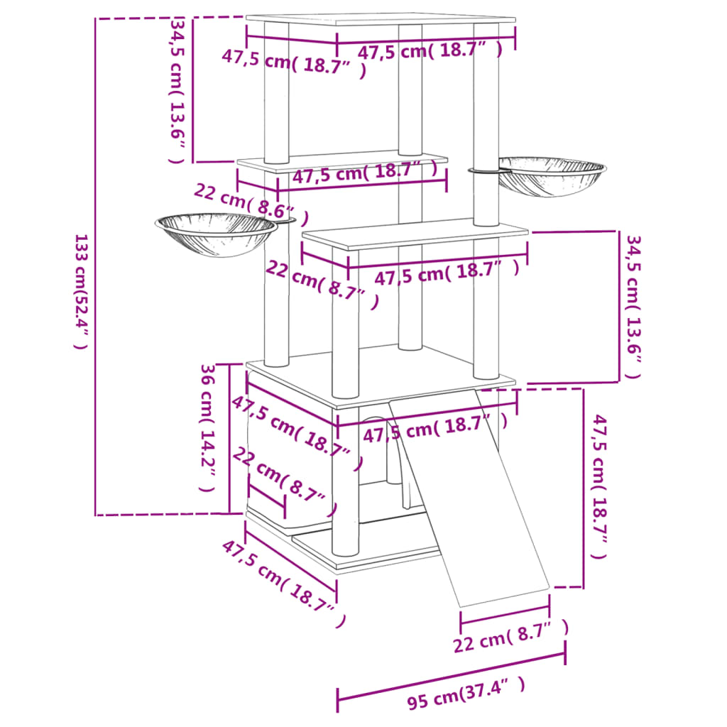 Draskyklė Katėms Su Stovais Iš Sizalio, S Spalvos, 133Cm