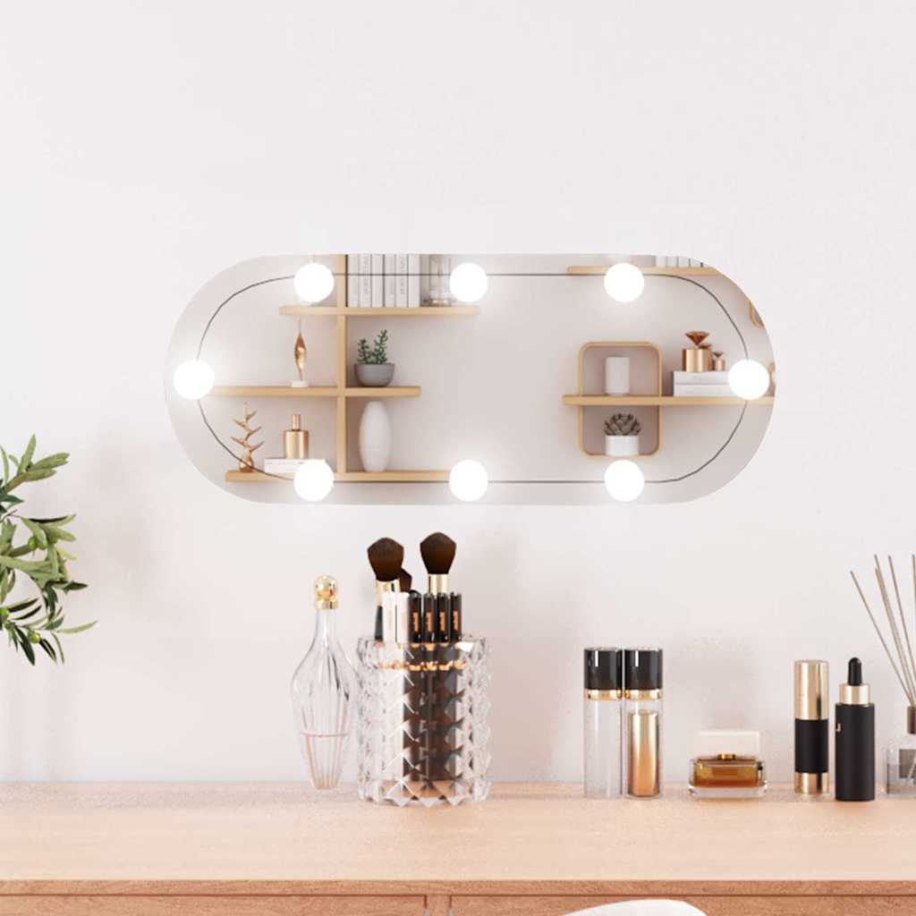 Veidrodis Lemputėmis, 80X40Cm, Stiklas, Ovalo Formos