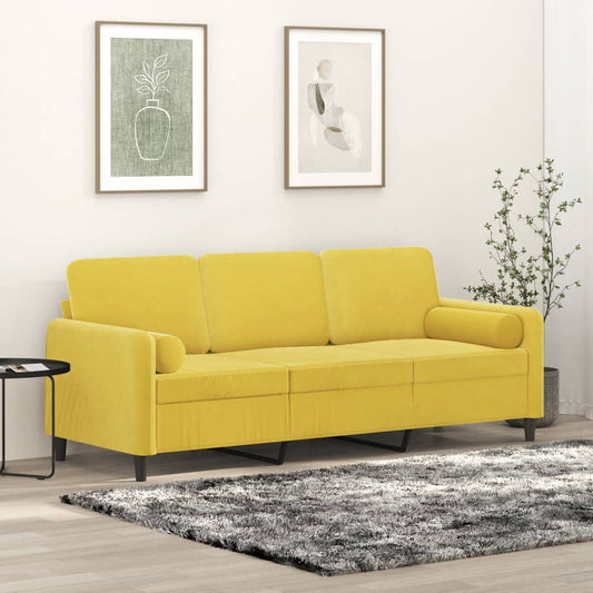 Trivietė Sofa Su Pagalvėlėmis, Geltonos Spalvos, 180Cm, Aksomas
