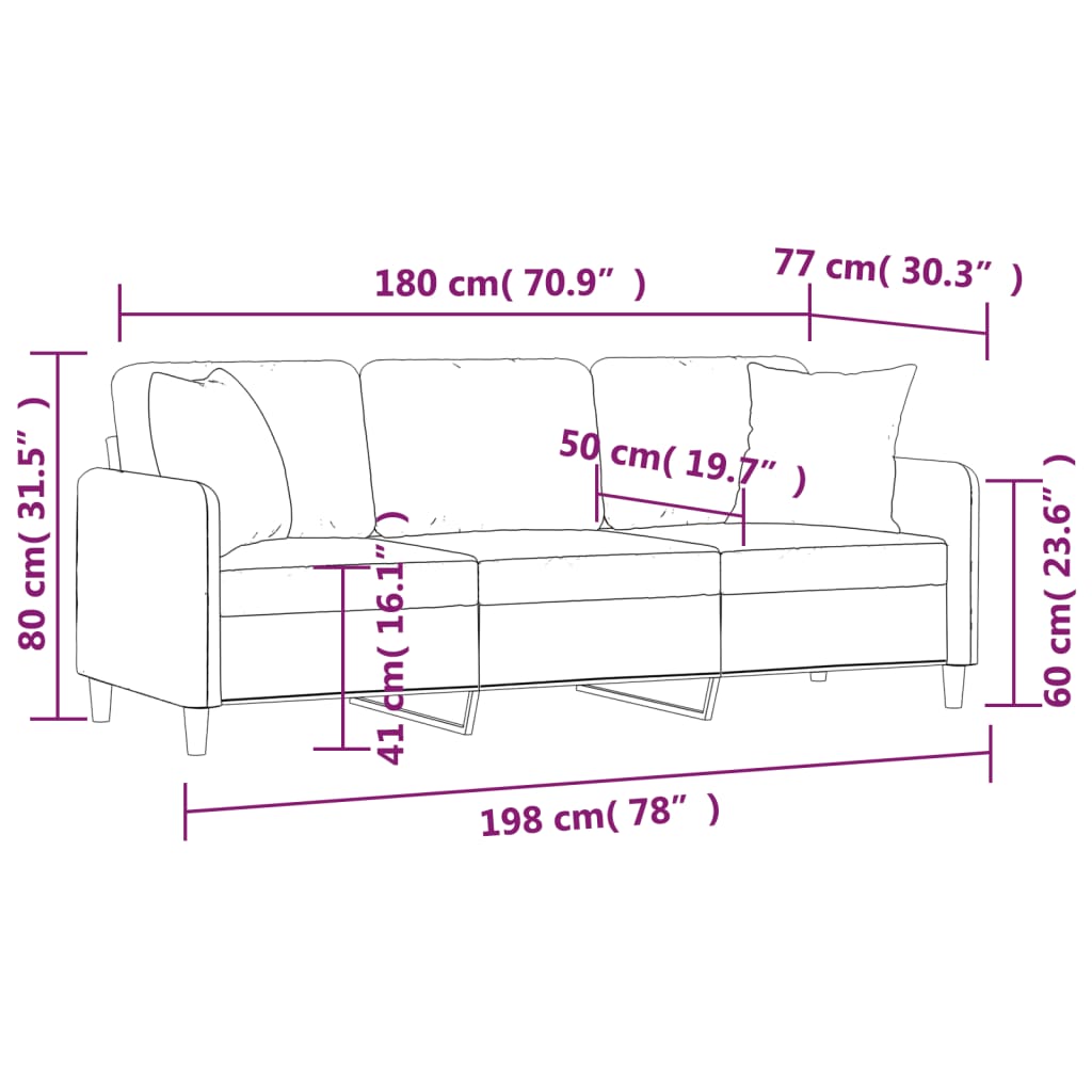 Trivietė Sofa Su Pagalvėlėmis, Spalvos, 180Cm, Audinys