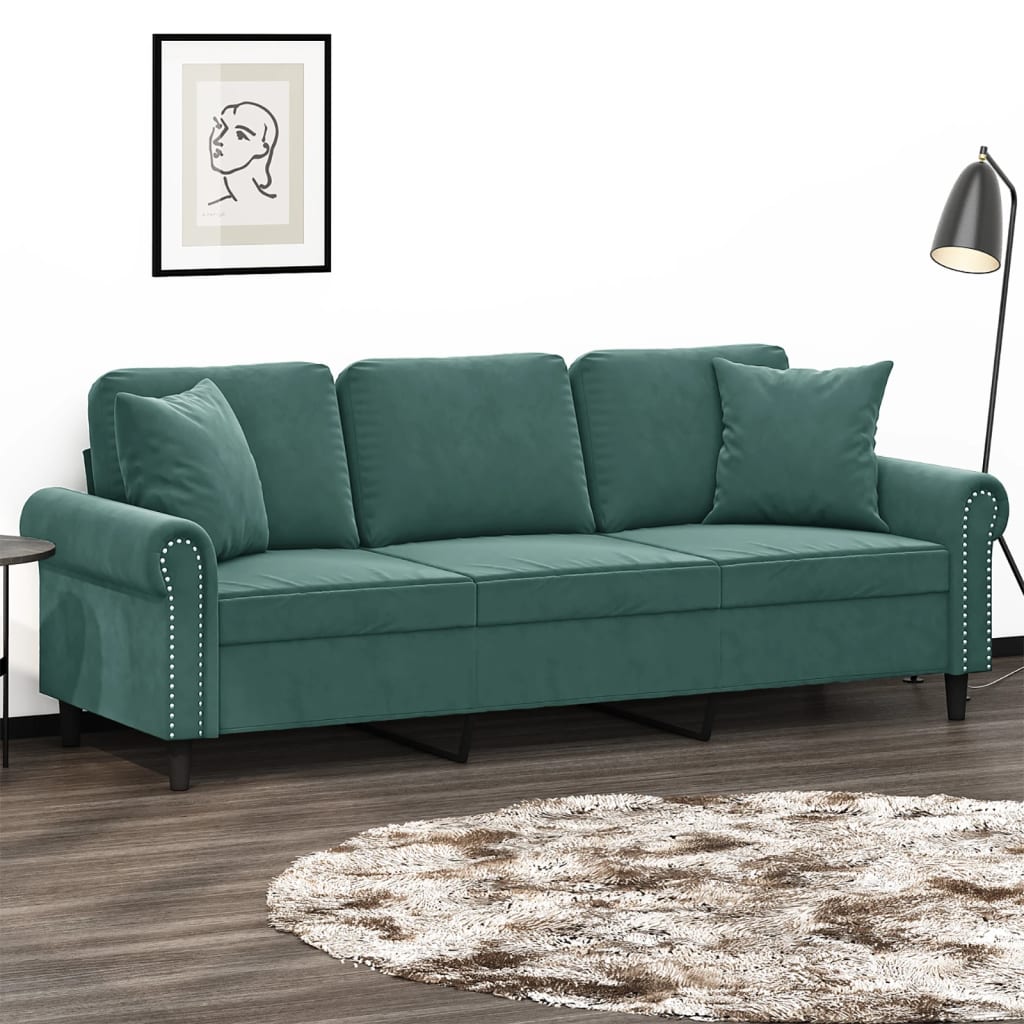Trivietė Sofa Su Pagalvėlėmis, , 180Cm, Aksomas