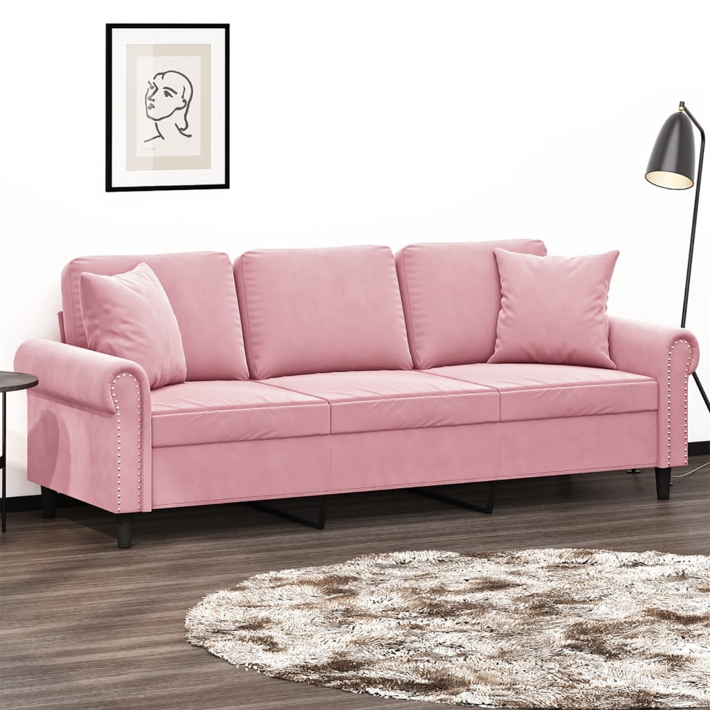 Trivietė Sofa Su Pagalvėlėmis, S Spalvos, 180Cm, Aksomas
