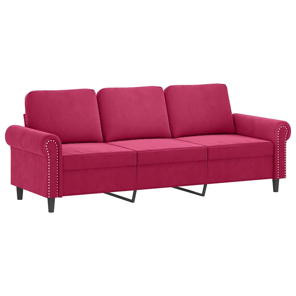 Trivietė Sofa Su Pagalvėlėmis, Raudonojo Vyno, 180Cm, Aksomas
