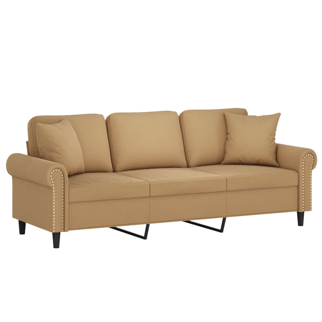 Trivietė Sofa Su Pagalvėlėmis, Rudos Spalvos, 180Cm, Aksomas