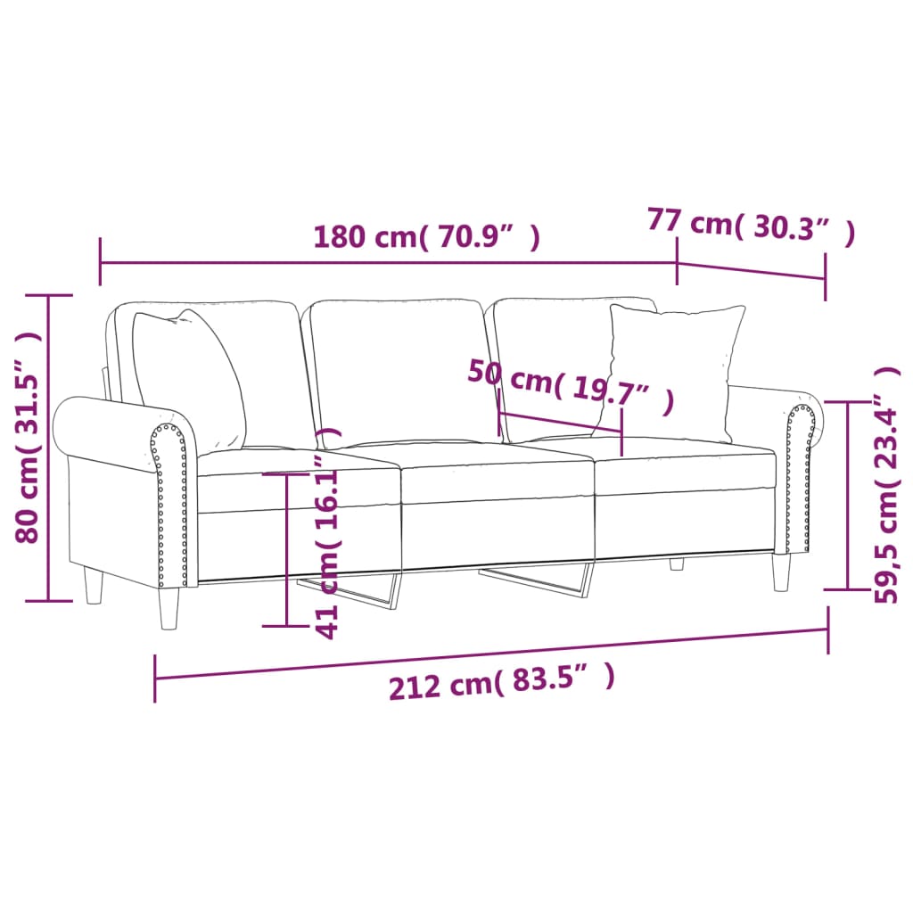 Trivietė Sofa Su Pagalvėlėmis, Rudos Spalvos, 180Cm, Aksomas