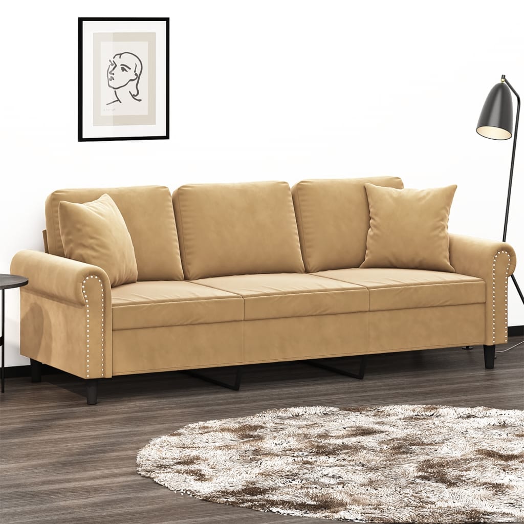 Trivietė Sofa Su Pagalvėlėmis, Rudos Spalvos, 180Cm, Aksomas