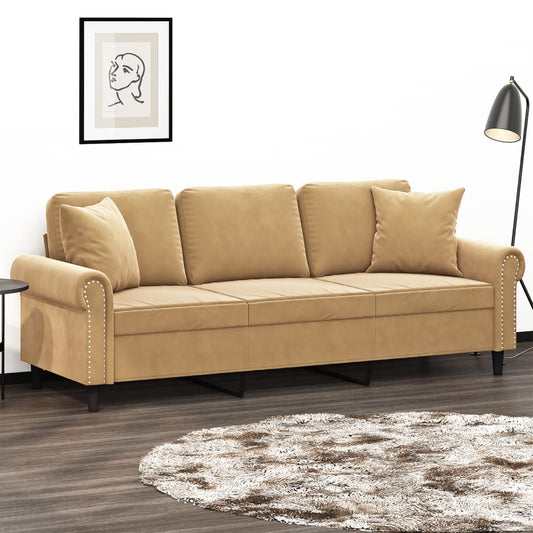 Trivietė Sofa Su Pagalvėlėmis, Rudos Spalvos, 180Cm, Aksomas