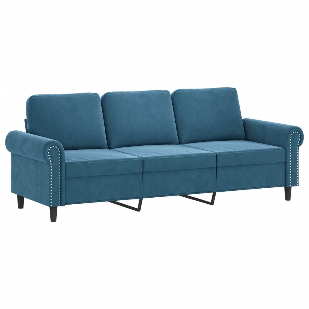 Trivietė Sofa Su Pagalvėlėmis, Mėlynos Spalvos, 180Cm, Aksomas