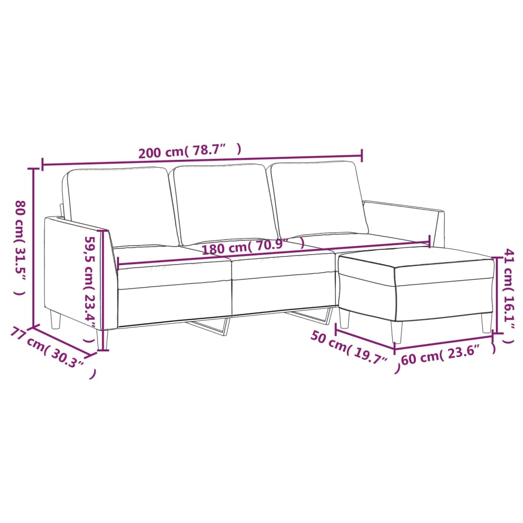 Trivietė Sofa Su Pakoja, S Spalvos, 180Cm, Dirbtinė Oda