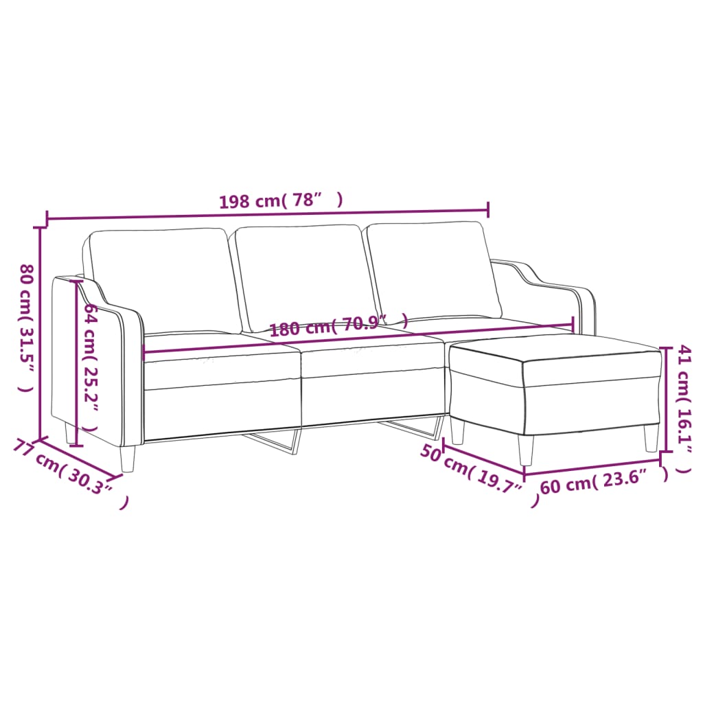 Trivietė Sofa Su Pakoja, Spalvos, 180Cm, Audinys