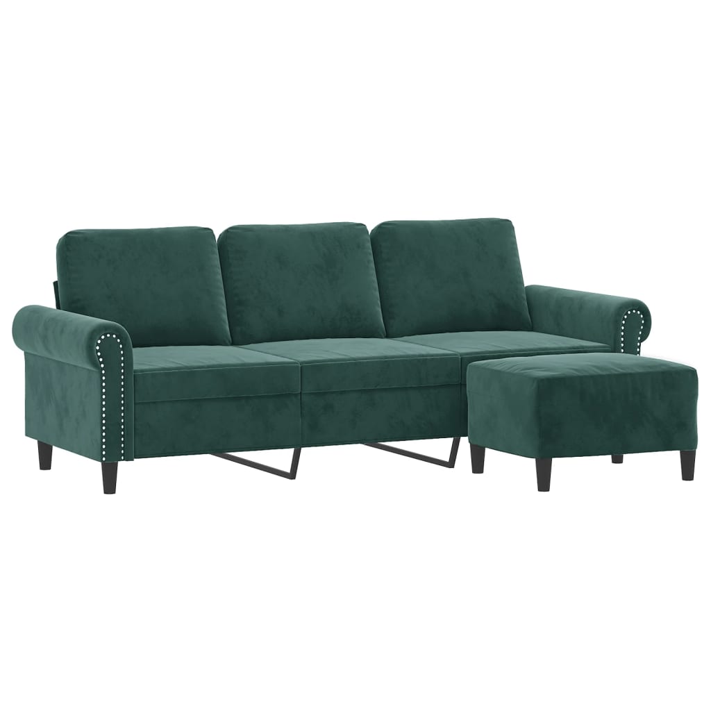 Trivietė Sofa Su Pakoja, Tamsiai Žalios Spalvos, 180Cm, Aksomas