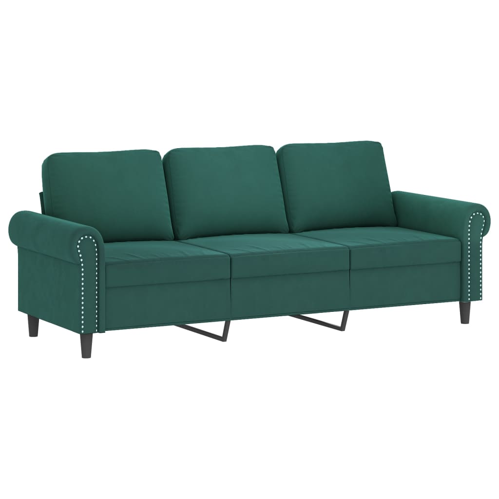 Trivietė Sofa Su Pakoja, Tamsiai Žalios Spalvos, 180Cm, Aksomas
