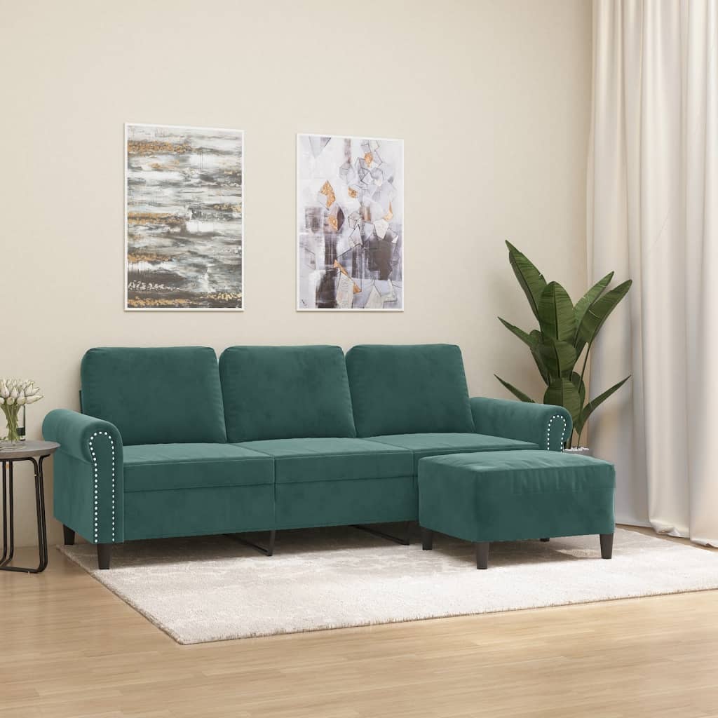 Trivietė Sofa Su Pakoja, Tamsiai Žalios Spalvos, 180Cm, Aksomas