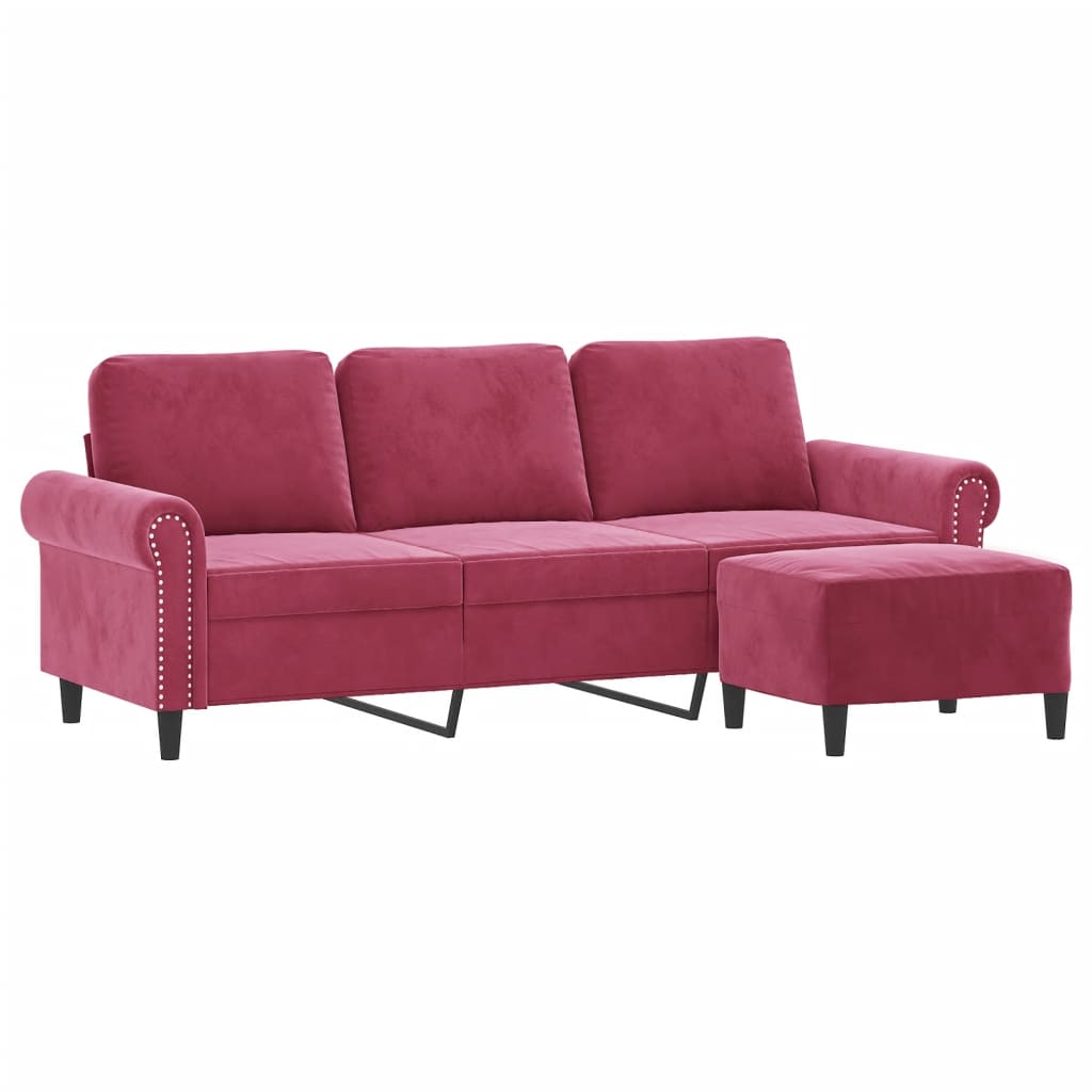 Trivietė Sofa Su Pakoja, Raudonojo Vyno Spalvos, 180Cm, Aksomas