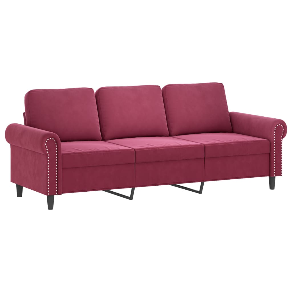Trivietė Sofa Su Pakoja, Raudonojo Vyno Spalvos, 180Cm, Aksomas