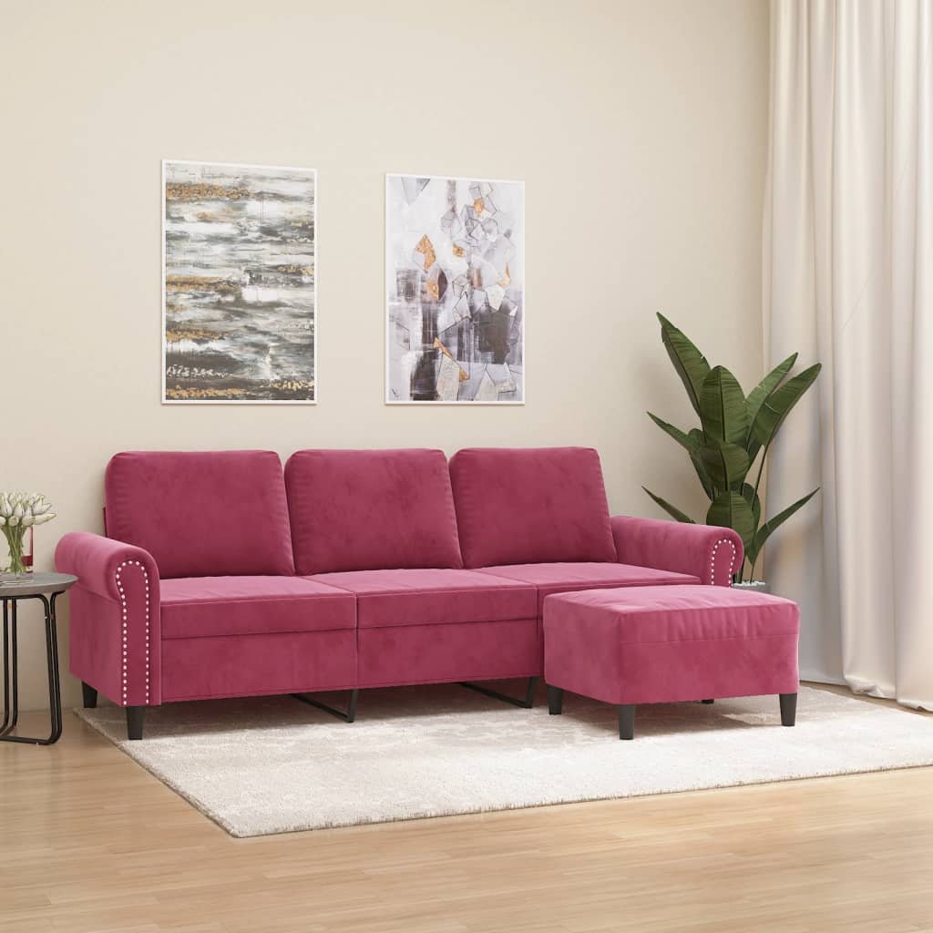 Trivietė Sofa Su Pakoja, Raudonojo Vyno Spalvos, 180Cm, Aksomas