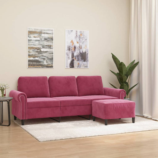 Trivietė Sofa Su Pakoja, Raudonojo Vyno Spalvos, 180Cm, Aksomas