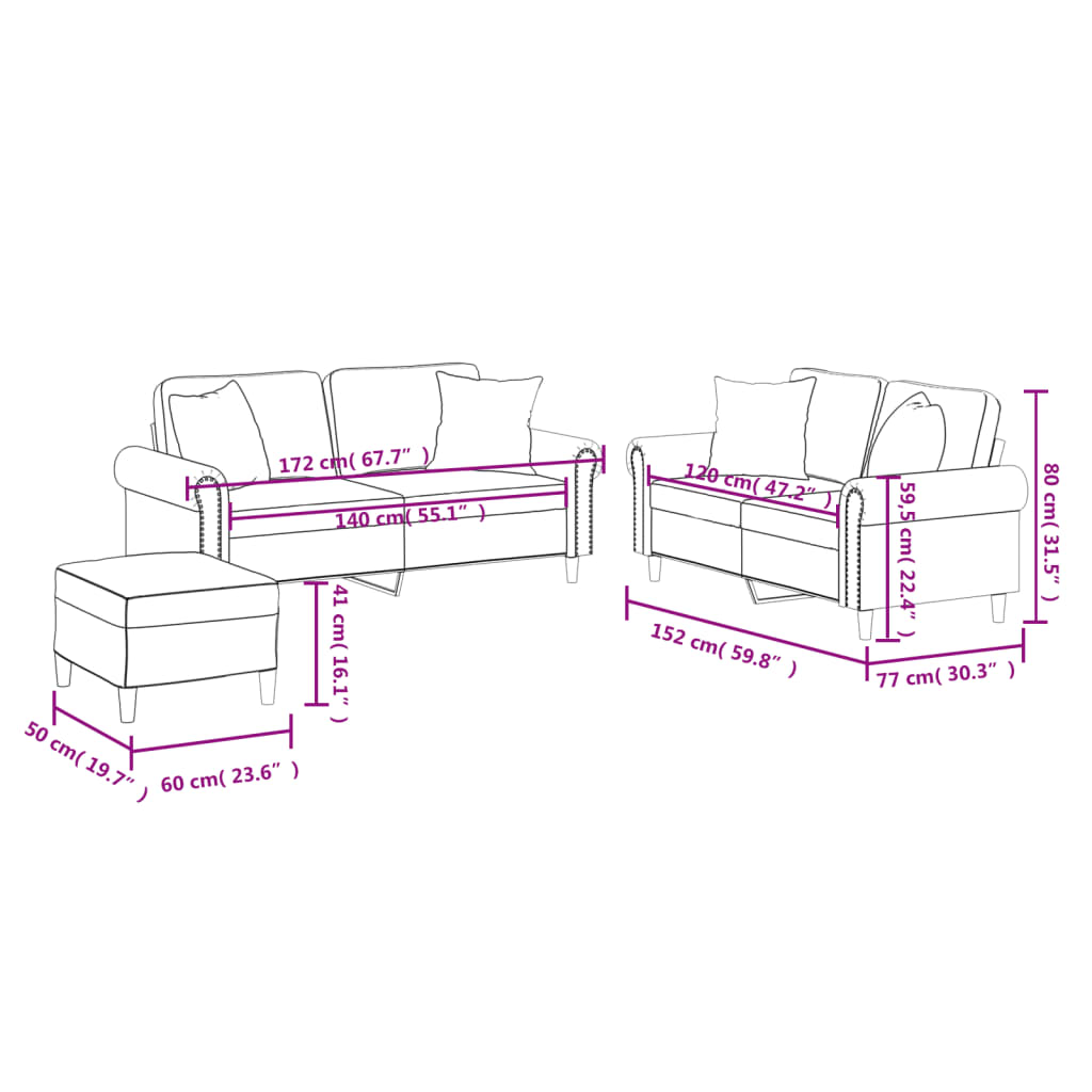 Sofos Komplektas Su Pagalvėmis, 3 Dalių, S, Dirbtinė Oda