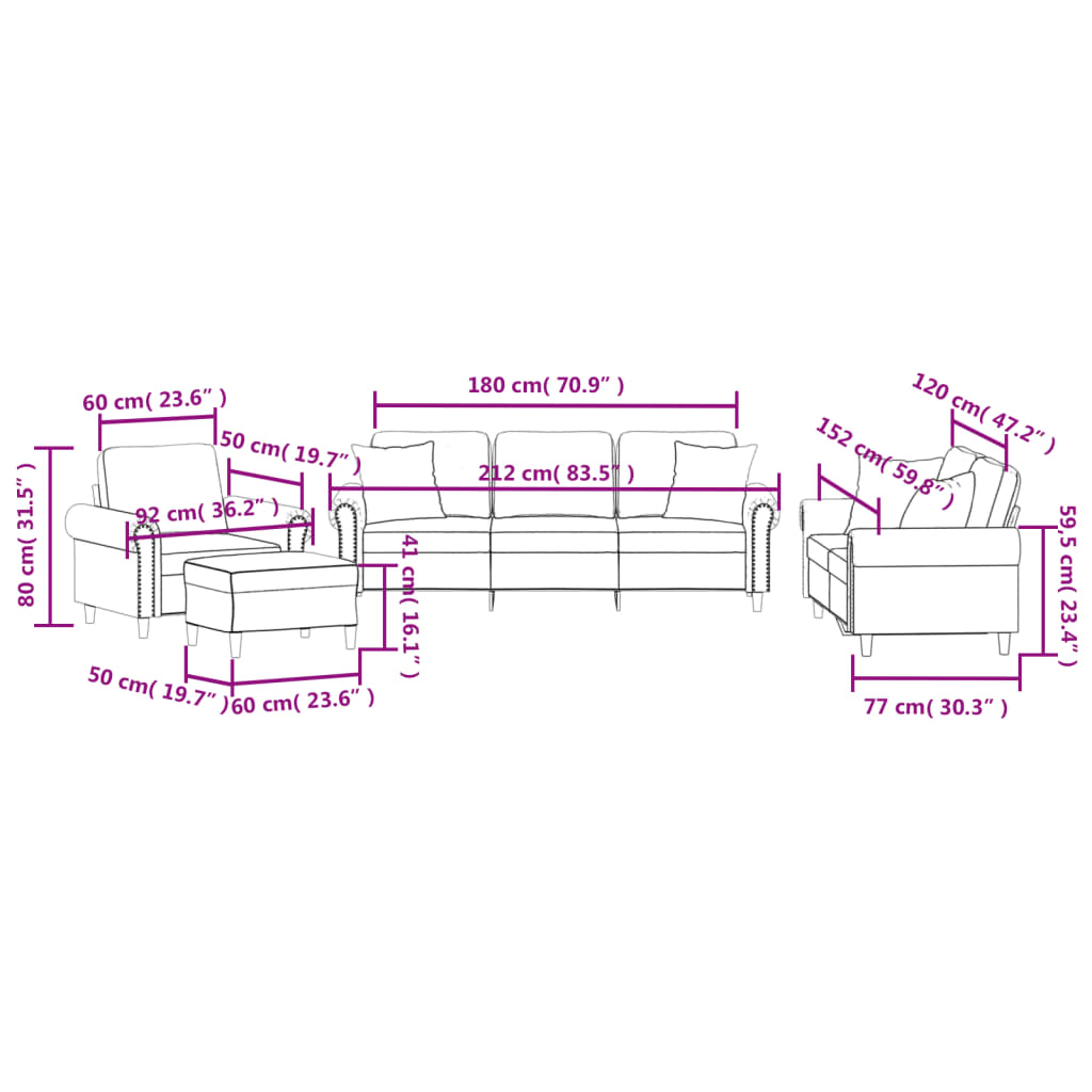Sofos Komplektas Su Pagalvėmis, 4 Dalių, Pilkas, Aksomas