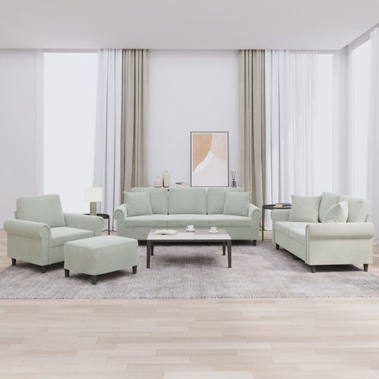 Sofos Komplektas Su Pagalvėmis, 4 Dalių, Pilkas, Aksomas