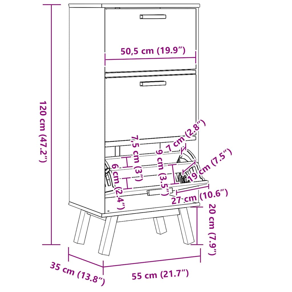 Batų Spintelė Olden, , 55X35X120Cm, Pušies Medienos Masyvas