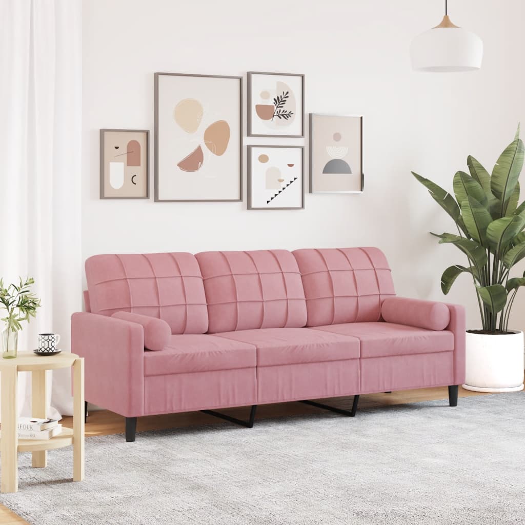 Trivietė Sofa Su Pagalvėlėmis, S Spalvos, 180Cm, Aksomas