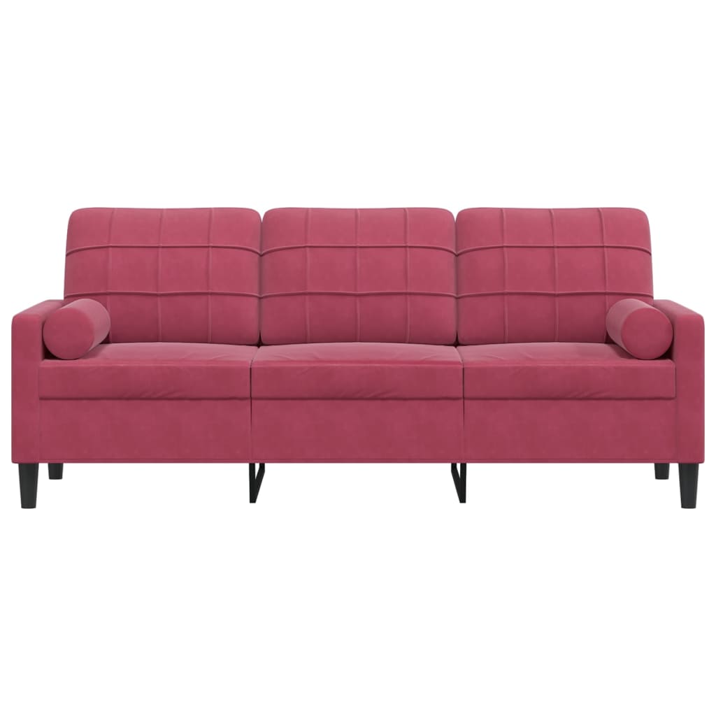 Trivietė Sofa Su Pagalvėlėmis, Raudonojo Vyno, 180Cm, Aksomas