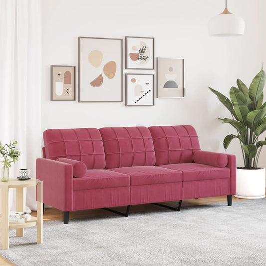 Trivietė Sofa Su Pagalvėlėmis, Raudonojo Vyno, 180Cm, Aksomas