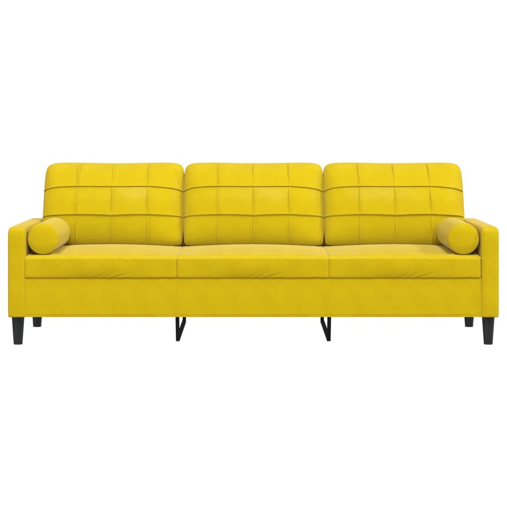 Trivietė Sofa Su Pagalvėlėmis, Geltonos Spalvos, 210Cm, Aksomas