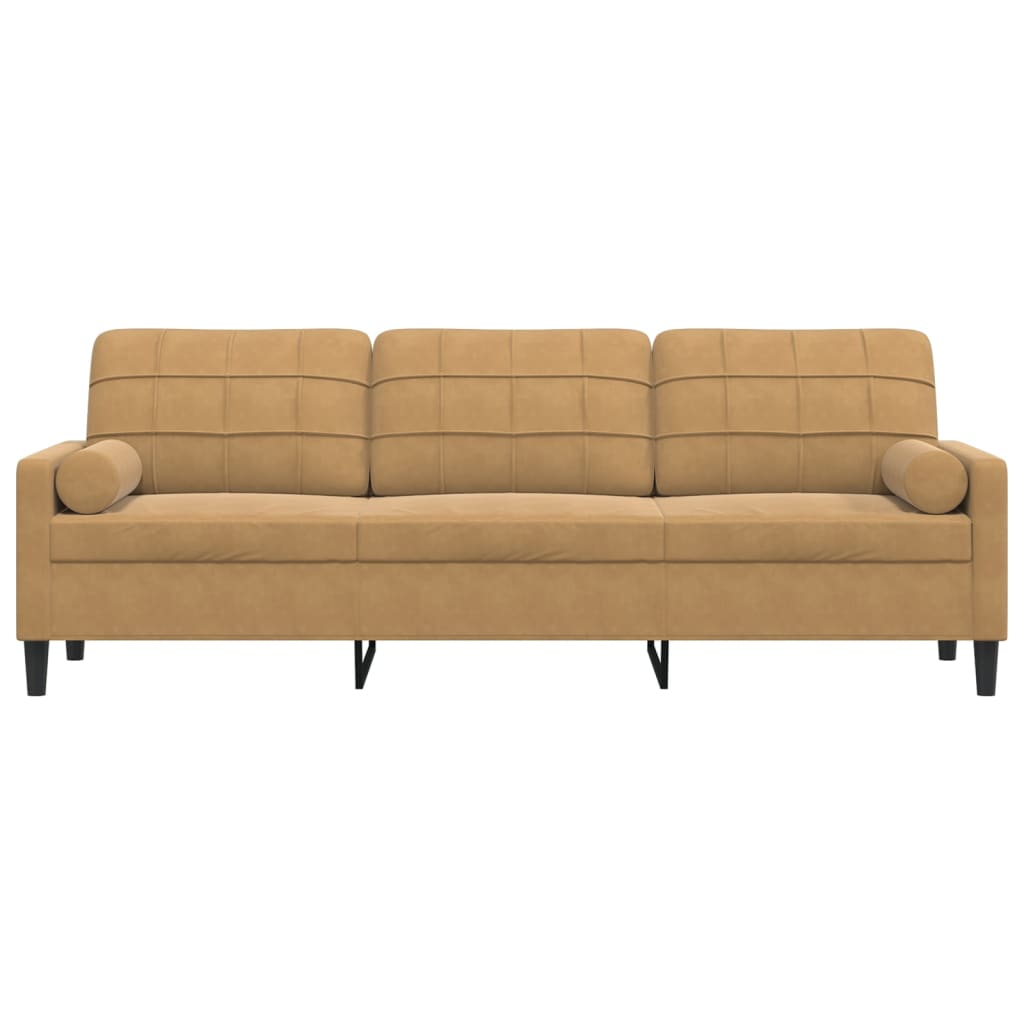 Trivietė Sofa Su Pagalvėlėmis, Rudos Spalvos, 210Cm, Aksomas