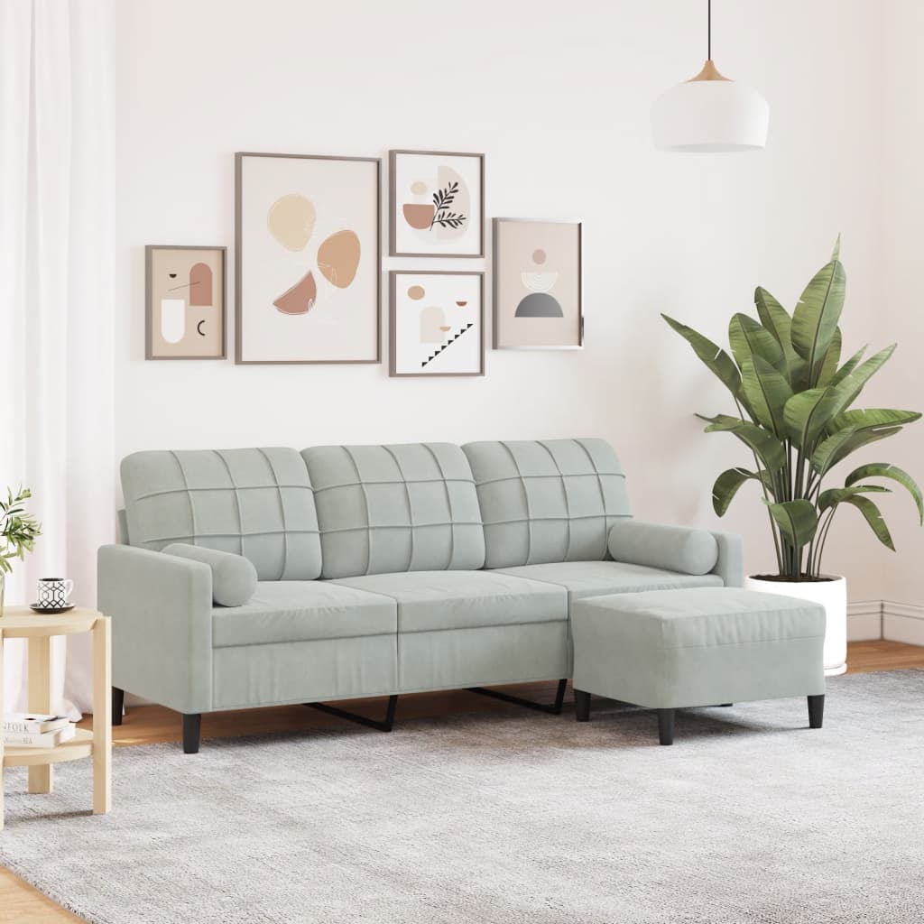 Trivietė Sofa Su Pakoja, Šviesiai Pilka, 180Cm, Aksomas