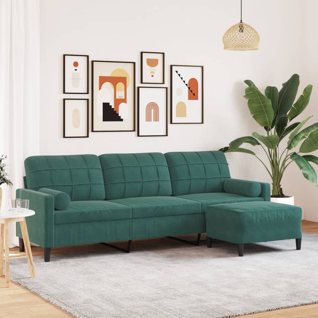 Trivietė Sofa Su Pakoja, Tamsiai Žalios Spalvos, 210Cm, Aksomas
