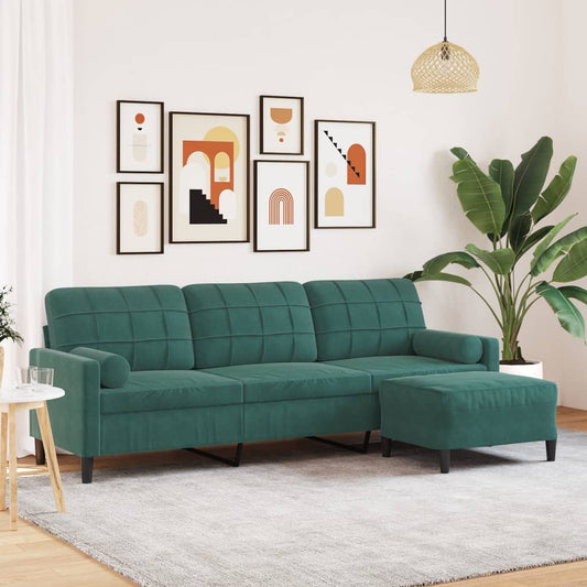 Trivietė Sofa Su Pakoja, Tamsiai Žalios Spalvos, 210Cm, Aksomas