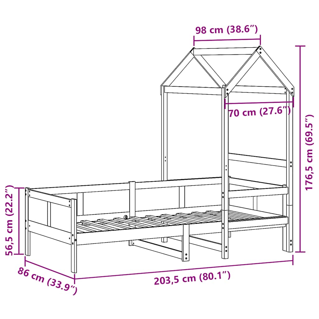 Lova Su Stogeliu, 80X200Cm, Pušies Medienos Masyvas
