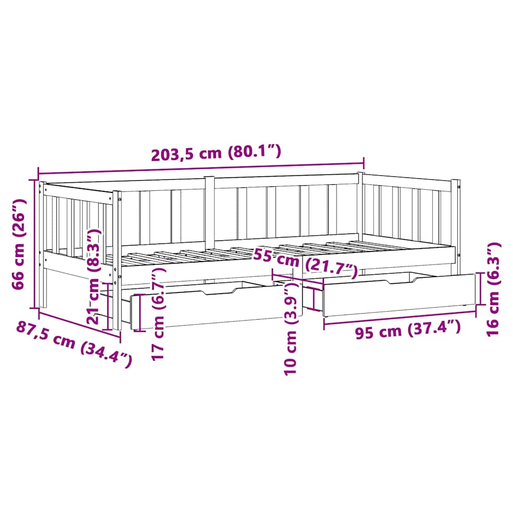 Lova Su Stalčiais, , 80X200Cm, Pušies Medienos Masyvas