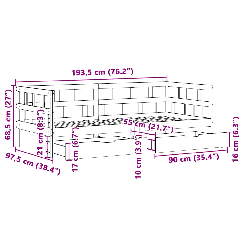 Lova Su Stalčiais, , 90X190Cm, Pušies Medienos Masyvas