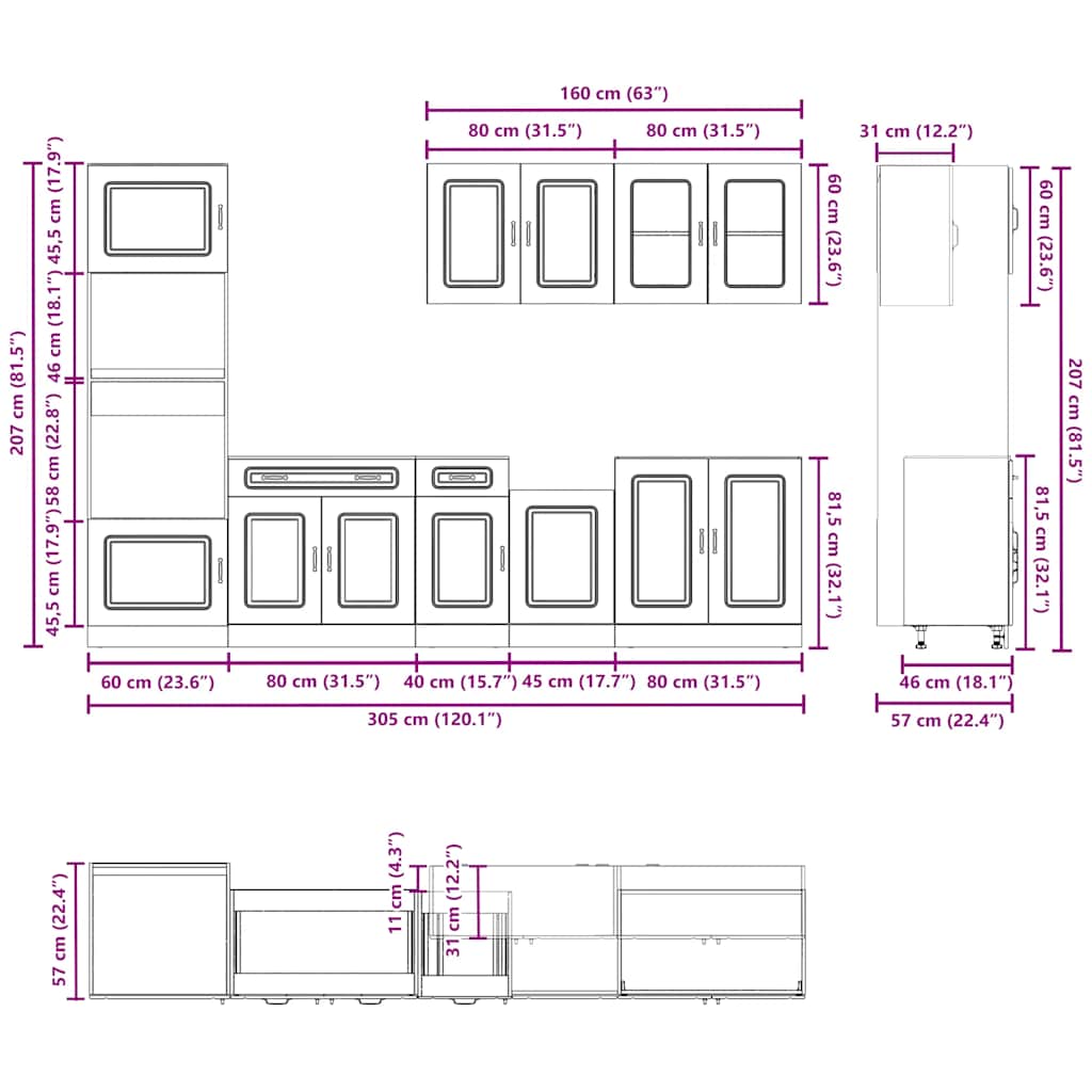 Virtuvinių Spintelių Komplektas, 7 Dalių, Kalmar, Balta