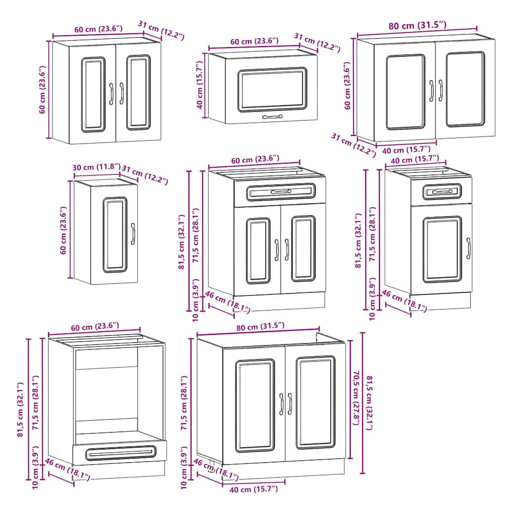 Virtuvinių Spintelių Komplektas, 8 Dalių, Kalmar, Dūminio