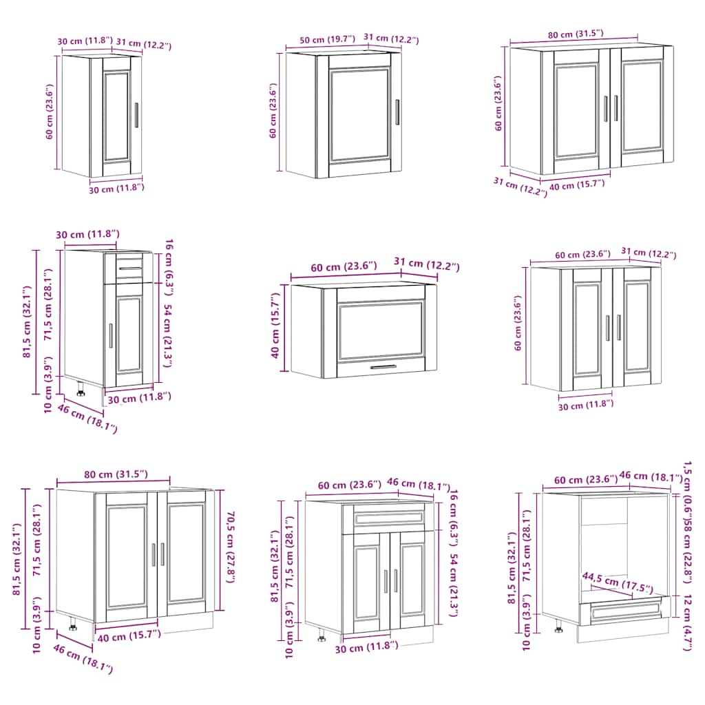 Virtuvinių Spintelių Komplektas, 14 Dalių, Porto, Dūminio
