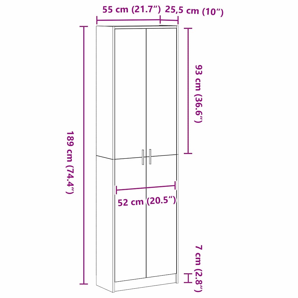 Spinta Pilkas Sonoma 55 X 25 X 189 Cm Apdirbta Mediena