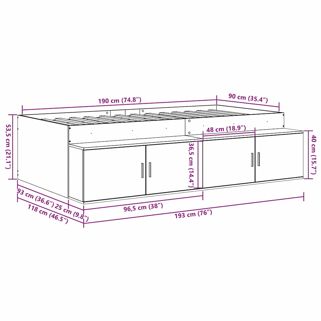Lova Su Daiktų Laikymo Vieta Sonoma Ąžuolas 90 X 190 Cm